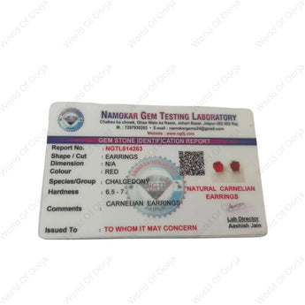 Certified Round-cut carnelian gemstone earrings with smooth finish