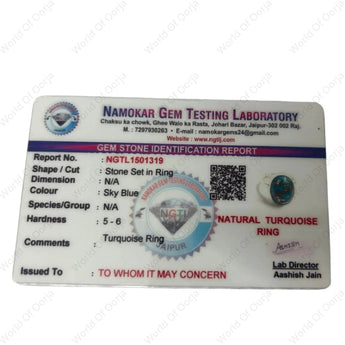 Certified Firoza gemstone ring with polished finish