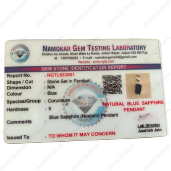 blue sapphire pendant Gemstone identification report