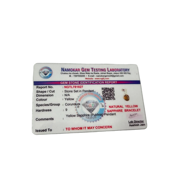 Gemstone identification report from Laboratory for yellow sapphire (pukhraj) pendant