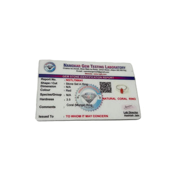 gem testing laboratory certification for red coral (moonga) ring