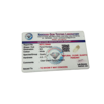 lab testing certificate of authenticity for clear quartz pencil pendant