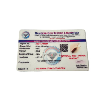 lab testing certificate of authenticity for red jasper pencil pendant