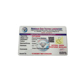 Gem Testing Laboratory identification card for green aventurine necklace on a white background