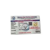 Gem Testing Laboratory identification card for black tourmaline necklace on a white background