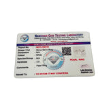 Lab report card from Gem Testing Laboratory for natural pearl ring on a white background