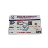 Gemstone identification report for natural cats eye ring on a white background