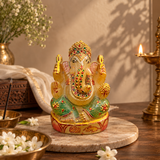 World of Oorja 22K Gold Hand-Painted Yellow Quartz Ganesha Idol 442g