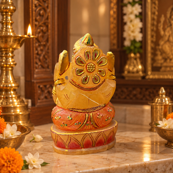22K Gold Hand-Painted Yellow Quartz Lord Ganesha Idol 811g | World of Oorja