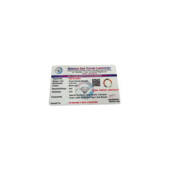 Lab report card from Gem Testing Laboratory for dhan vridhi bracelet on a white background