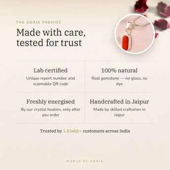 The Oorja promise – Red Coral (Moonga) Pendant, lab certified and energised after you order