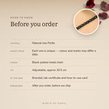 Black Metal Raw Pyrite Bracelet – before you order: size, what is in the box, energised after order