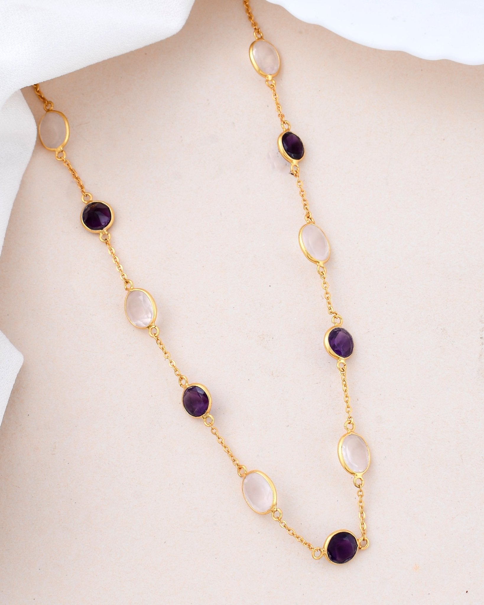 Amethyst and Rose Quartz necklace - WorldOfOorja