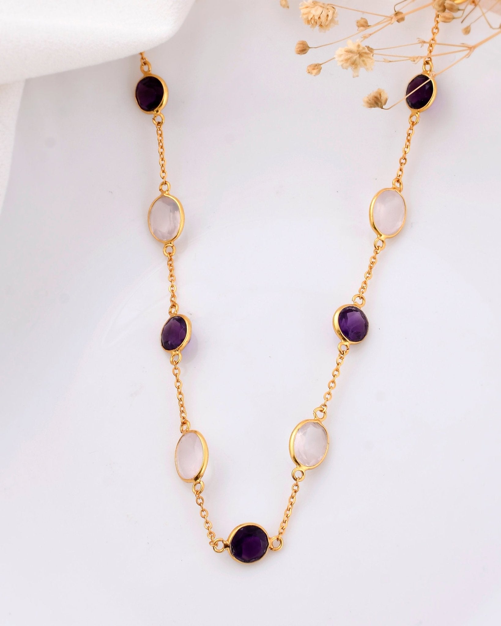 Amethyst and Rose Quartz necklace - WorldOfOorja