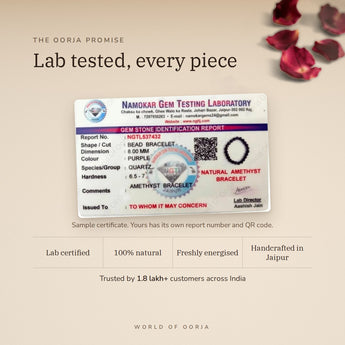Amethyst bracelet lab certificate with QR code – The Oorja promise