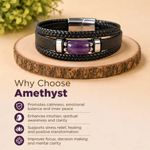 Amethyst Leather Bracelet — Calm, Clarity & Emotional Balance