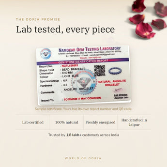 Angelite bracelet lab certificate with QR code – The Oorja promise