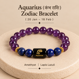 Aquarius zodiac rashi bracelet in Amethyst and Lapis Lazuli with engraved Aquarius onyx bead
