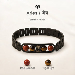 Aries zodiac bracelet with Red Jasper and Tiger Eye – Mesh rashi crystal bracelet