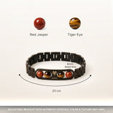 Aries bracelet crystals and size – 8mm beads, adjustable black metal band