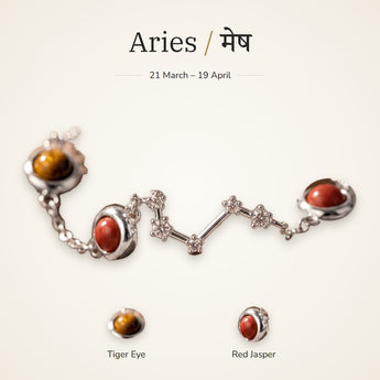 Aries zodiac constellation bracelet for women with Tiger Eye and Red Jasper – silver