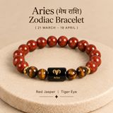 Aries zodiac rashi bracelet in Red Jasper and Tiger's Eye with engraved Aries onyx bead