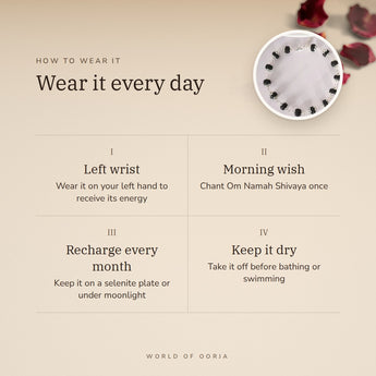 How to wear your Silver Plated Karungali Bracelet – left wrist, morning wish, recharge on selenite or moonlight