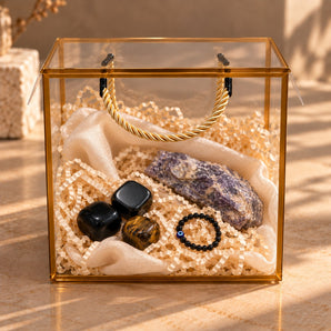 Baby Nazar Protection Gift Box with black tourmaline evil eye bracelet, protection stones and raw amethyst