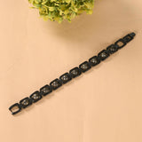 Black Metal Pyrite Bracelet — matte black metal with natural Pyrite beads — World of Oorja