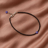 Black Tourmaline Anklet with Evil Eye Charm - WorldOfOorja