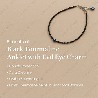 Black Tourmaline Anklet with Evil Eye Charm - WorldOfOorja