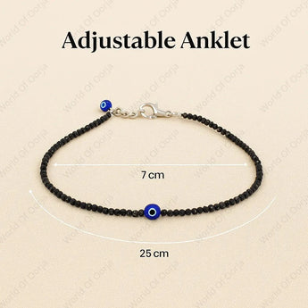 Black Tourmaline Anklet with Evil Eye Charm - WorldOfOorja