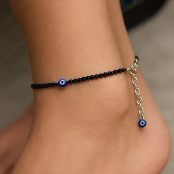 Black Tourmaline Anklet with Evil Eye Charm - WorldOfOorja