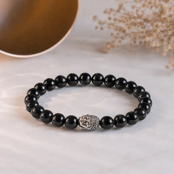 Black Tourmaline bracelet showing natural crystal texture - AAA grade certified gemstone India