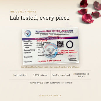 Black Tourmaline bracelet lab certificate with QR code – The Oorja promise
