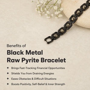 Black Metal Raw Pyrite Bracelet— Confidence, Protection & Abundance