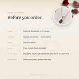 Amethyst Pendant – good to know before you order: what is in the box, energised after order