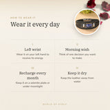 How to wear your Sodalite Leather Bracelet – left wrist, morning wish, recharge on selenite or moonlight