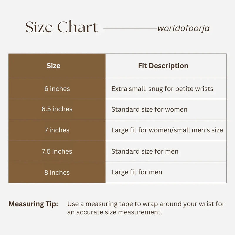 Bracelet wrist size chart