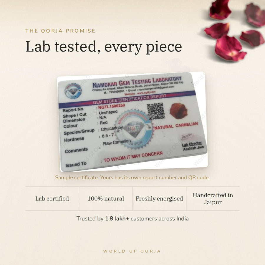 Raw Carnelian Cluster – Motivation & Creativity lab certificate – World of Oorja