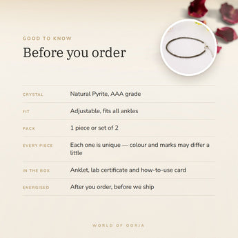 Pyrite Anklet – good to know before you order: what is in the box, energised after order