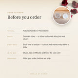 Rainbow Moonstone Studs – good to know before you order: what is in the box, energised after order