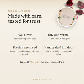 The Oorja promise – Garnet & Green Onyx Necklace, 925 silver with 18K gold vermeil and energised after you order