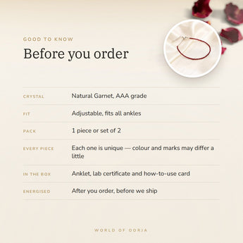 Garnet Anklet – good to know before you order: what is in the box, energised after order