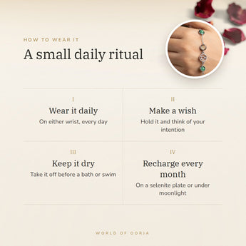 How to wear your Mulank 5 Mercury Charm Bracelet – daily ritual, recharge on selenite or moonlight