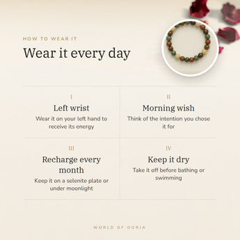 How to wear your Custom Crystal Bracelet – left wrist, morning wish, recharge on selenite or moonlight