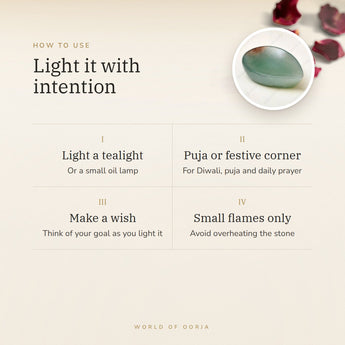 Green Aventurine Crystal Diya – light it with intention, how to use and where to keep it