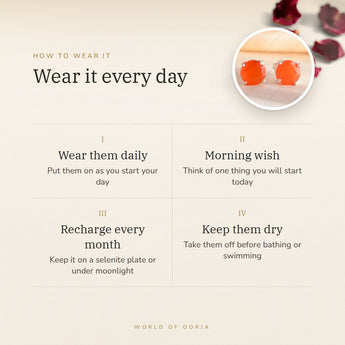 How to wear your Carnelian Studs – daily wear, recharge on selenite or moonlight