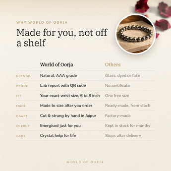 Why World of Oorja – Hematite Bracelet made to your wrist size, cut and strung by hand in Jaipur