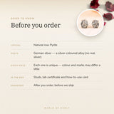 Raw Pyrite Studs – good to know before you order: what is in the box, energised after order